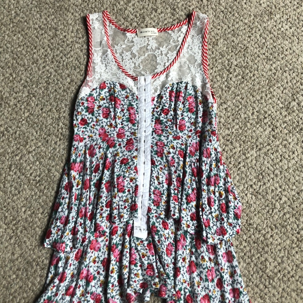 Floral and Lace Ruffle Tank Top